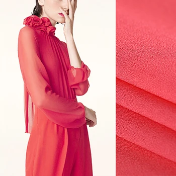 

105CM 12MM Solid Color Watermelon Red Thin Silk Georgette Fabric for Summer Long and Short Dress Blouse Skirt Shirt Scarf DE916