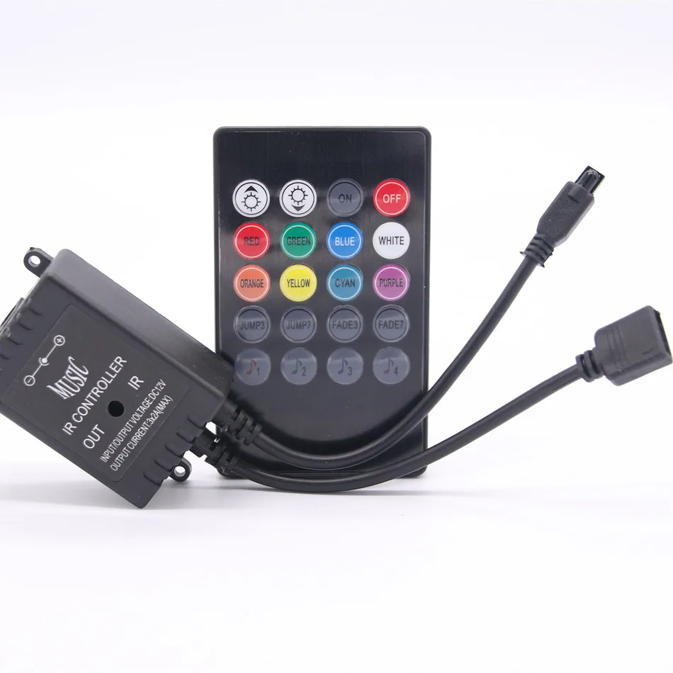 

DC 12V-24V 6A Mini Music Sound Sensor LED RGB Controller with 20 Key IR Remote for 2835 5050 RGB LED Strip Light