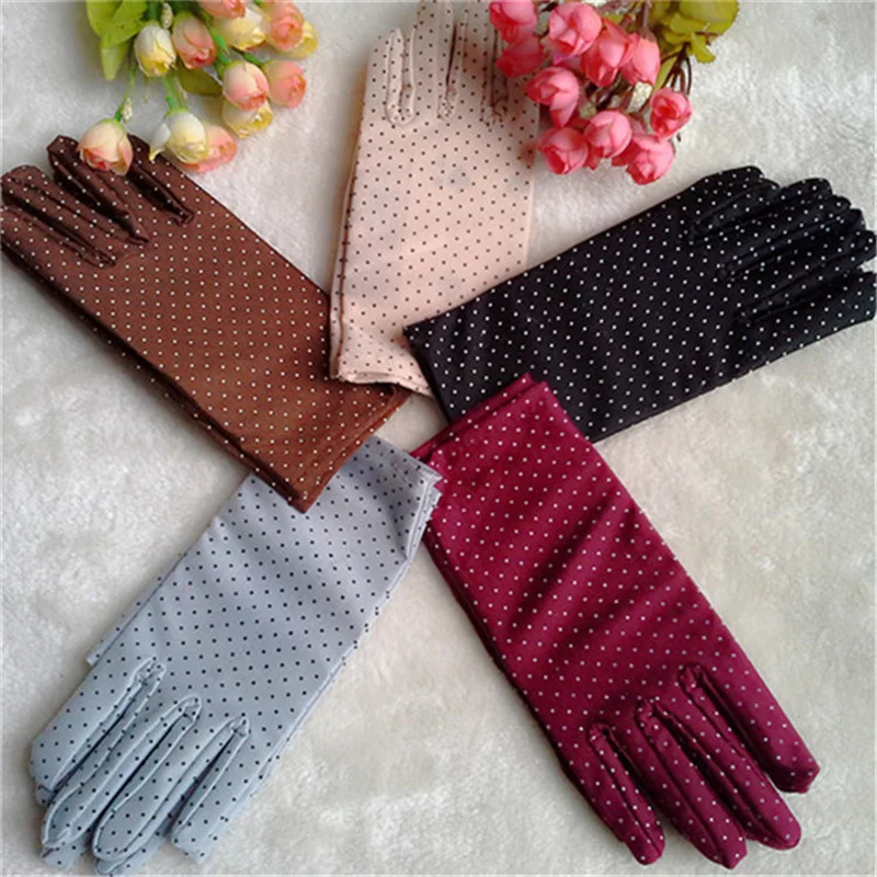 

Summer Sunscreen Spandex Gloves Women's Dot Driving Anti-skid High Elasticity Etiquette Dance Gloves NEF02