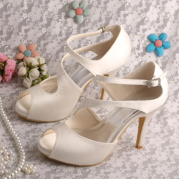 Белые туфли-сандалии на высоком каблуке с открытым носком для свадебной вечеринки на платформе