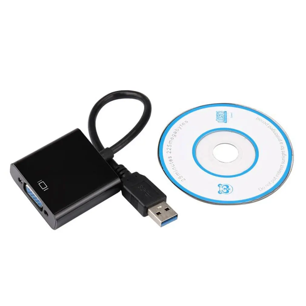 1 шт. USB 3,0 к VGA Графический конвертер карты дисплей кабель адаптер 1080P черный