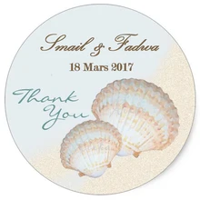 Пользовательские Свадебные морские раковины пляжные классические круглые наклейки, персонализированные пляжные свадебные наклейки s, этикетки, Индивидуальные Имя и дата