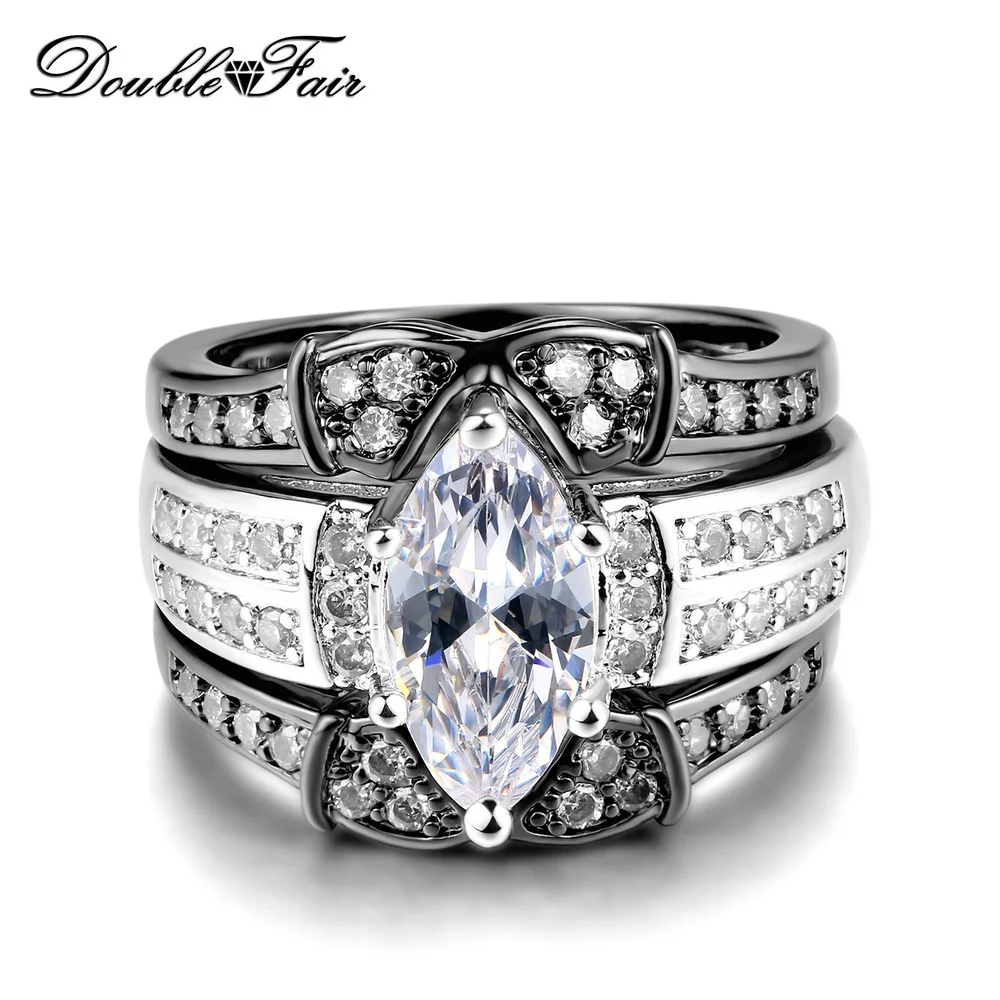 

Double Fair Cubic Zironia Rings Sets Black Gold Color & Silver Color Ring Fashion Women Party Jewelry HotSale DFR710