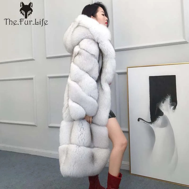 

Luxury Natural Real Fox Fur Coat With Big Hood Warm Thick Fox Fur Jackets And Coats Fashion Big Sale