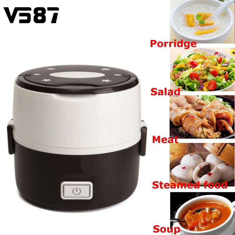 1.3L Electric Portable Lunch Box Rice Cooker Steamer Handheld 2 Layer