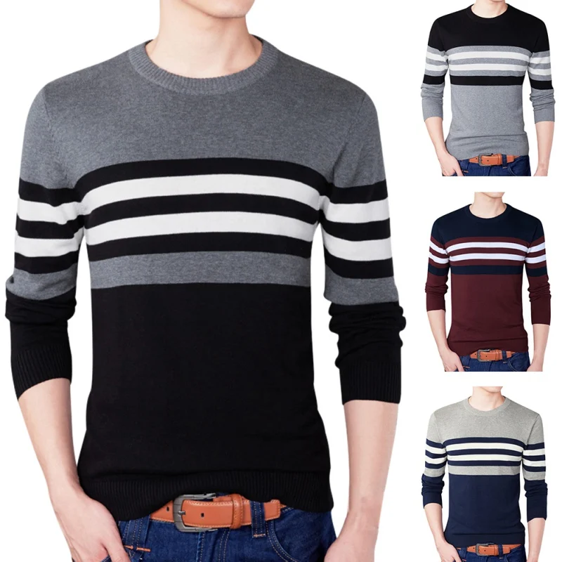 M-4XL свитер Для мужчин Повседневный пуловер Для мужчин осень шею Лоскутная качество трикотажные Брендовые мужские свитера плюс Размеры