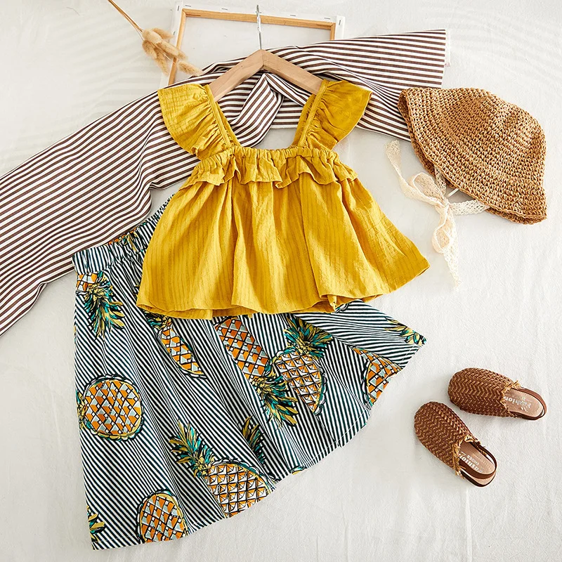 

Ins style sweet summer beach 2 pieces girls clothing boutique vest sell kids outfits
