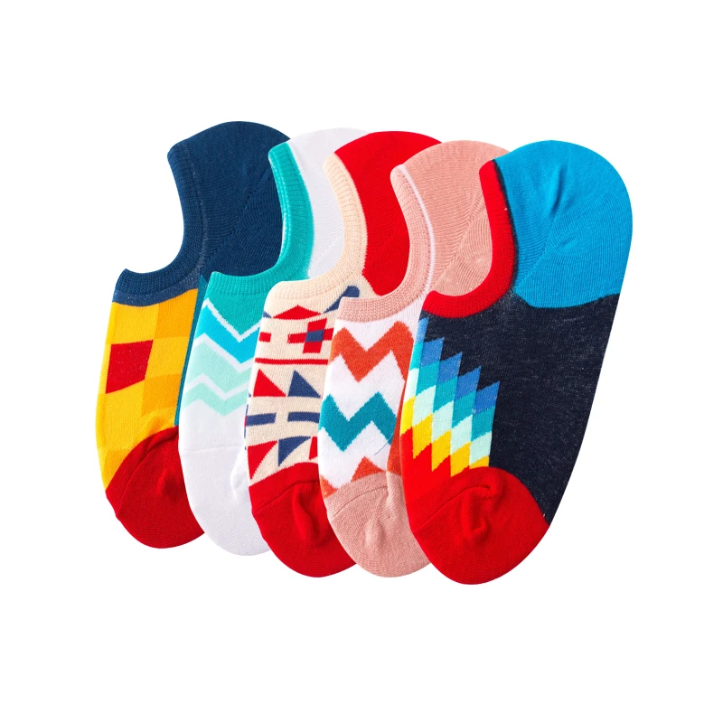 happy socks 5 5 пар цветов счастливые носки без шоу женские хлопковые Harajuku Kawaii розовые милые летние забавные лайнер невидимые низкие Нескользящие Kawaii - Цвет: happy socks 5