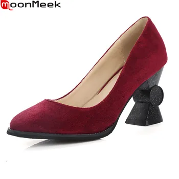 

MoonMeek 2020 sexy female pumps high heel strange style heels round toe shallow slip on patent leather mature dress women shoes
