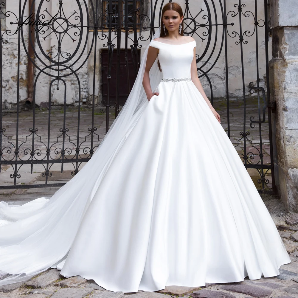 boat neck ball gown wedding dress