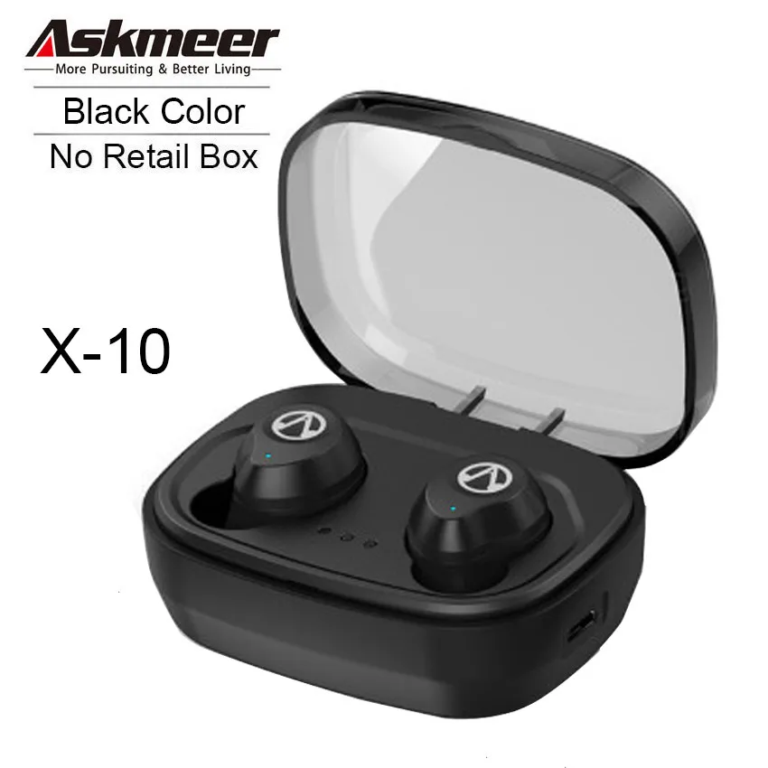 Askmeer X10 Tws Bluetooth наушники, мини беспроводные наушники, водонепроницаемые спортивные наушники с громкой связью, беспроводная гарнитура с зарядным устройством - Цвет: Black No Retail Box