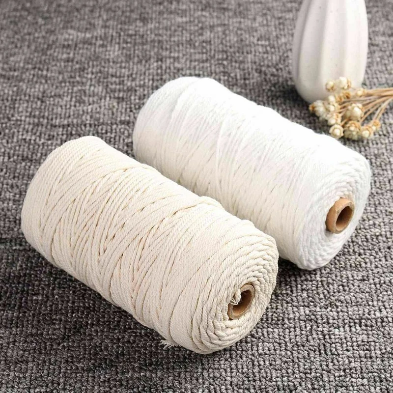 

New Durable 200m White Cotton Cord Natural Beige Twisted Cord Rope Craft Macrame String DIY Handmade Home Decorative supply