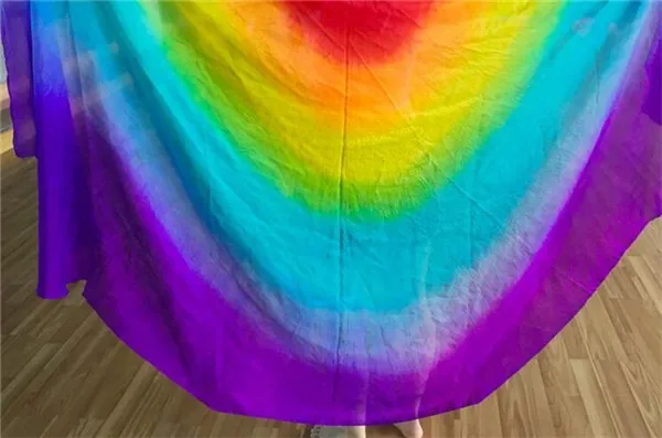 Дешевые градиентные полукруглые шелковые вуали для танца живота 5 мм натуральный шелк 2,5 м x 1,14 м машинные свернутые края разные цвета