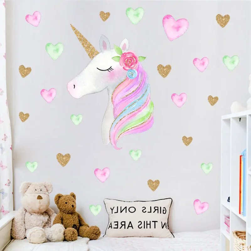 

1 PCS Unicorn Love Wall Stickers For Children's Room Kindergarten Decoration Girls Stickers Home Decor 60*40cm HANDANWEIRAN