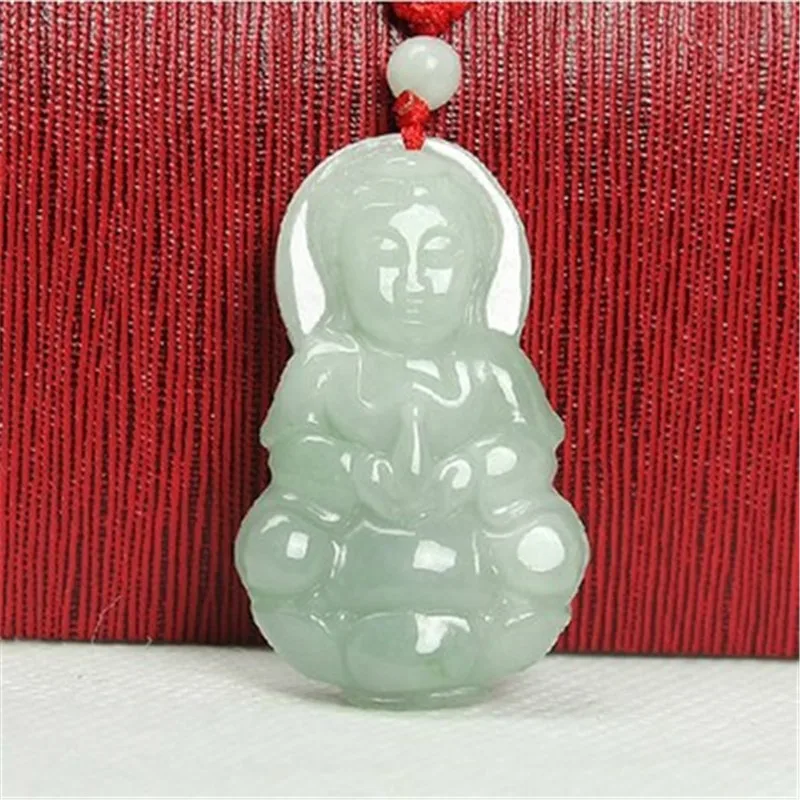 

100% New Natural Jadeite Jades Guanyin Pendant 3D Handmade Carved Mercy Goddess Pendants Women Men's Amulet Jades Jewelry+Rope