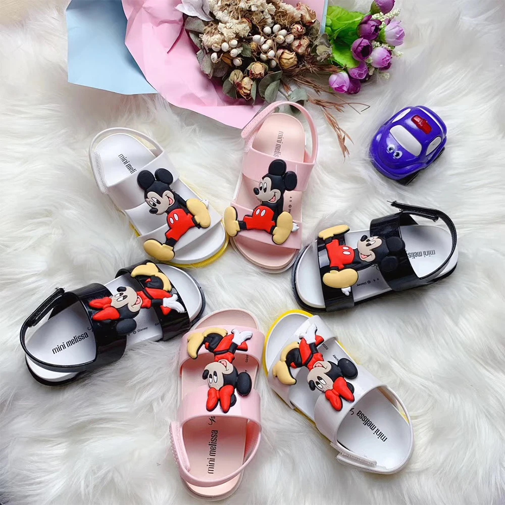 Mini Melissa/брендовые сандалии г. Новые сандалии для девочек с Микки Маусом детская обувь Melissa пляжные сандалии для девочек 13 см-1 см Нескользящие