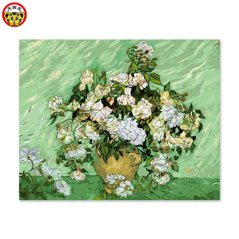 Цифровая самодельная картина маслом украшение гостиной спальни диван фоновая Живопись Ван Гог белая роза известная живопись