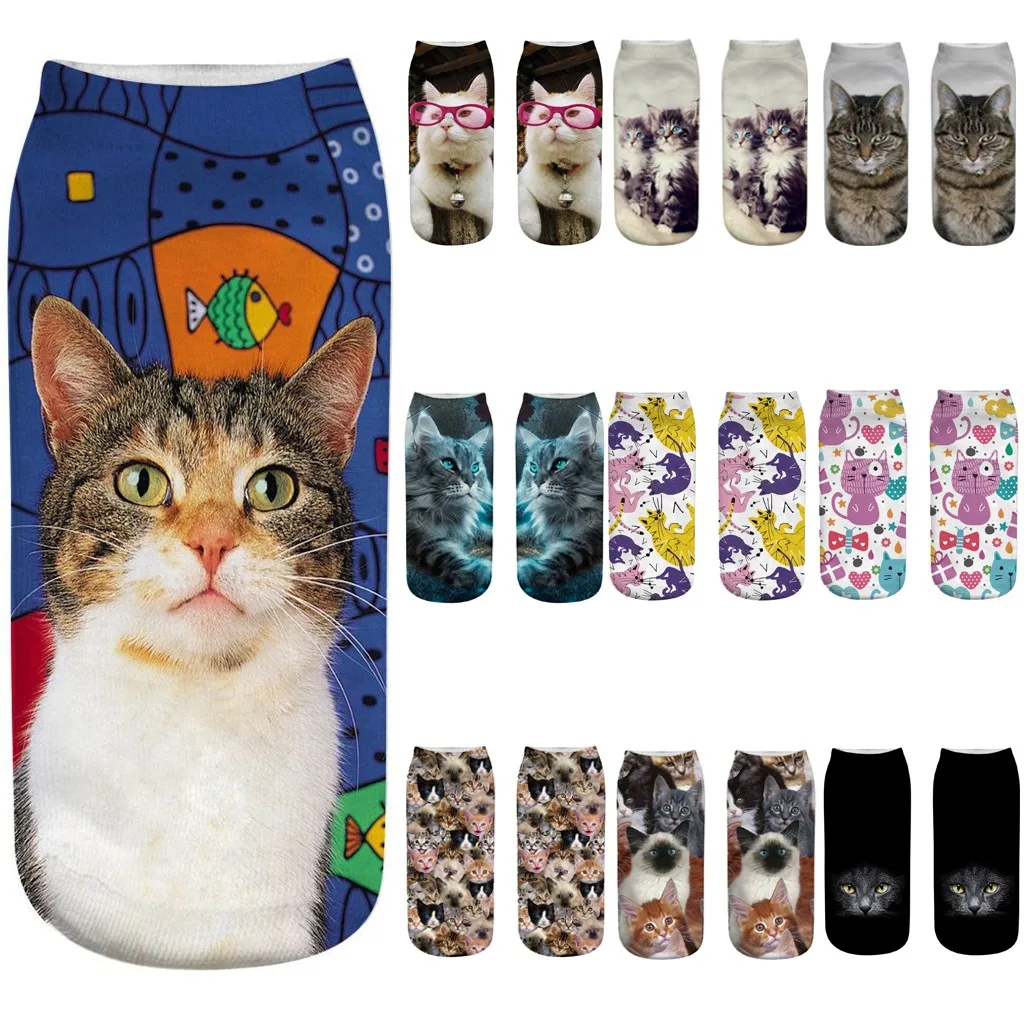 Носки skarpetki damskie Celan Knoei, забавные Женские носочки с 3D рисунком кота, носки по щиколотку, милые Цветные Носки с рисунком, calcetines mujer