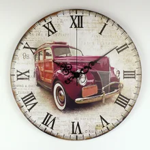 Coche Retro Decoración de La Pared Del Reloj de Garantía 3 Años de La Vendimia Hogar decoración Gran reloj de Pared Silencioso Reloj Número Romano Para La Decoración Del Dormitorio regalo reloj decorativo pared