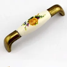 96mm antique cabinet handle ceramic drawer cupboard wardrobe pull bronze zinc alloy furniture handles knobs pulls