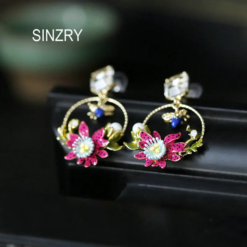 

SINZRY orignal creative colorful enamel glaze flower dangle earrings trendy sweety jewelry for female