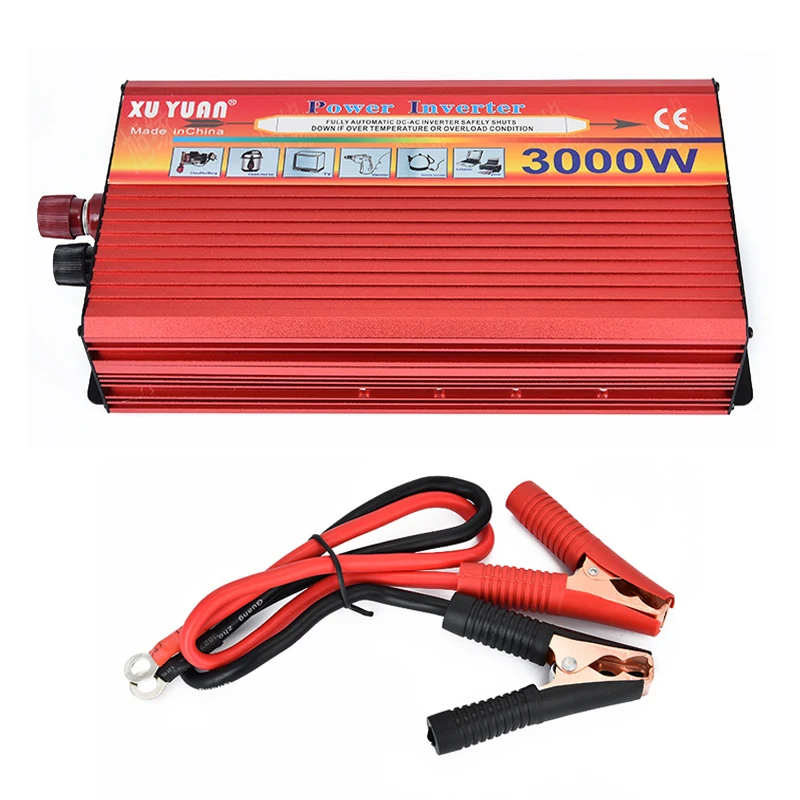 6000W Peak Portable Car Power Inverter 3000W DC 12V to AC 220V Charger