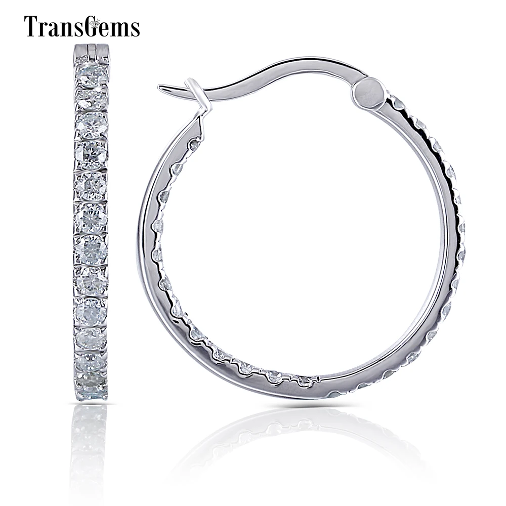 

Platinum Plated Silver Hoop Eaarings 1.82CTW 2mm Moissanite Round Moissanite Sterling Hoop Earring for Women