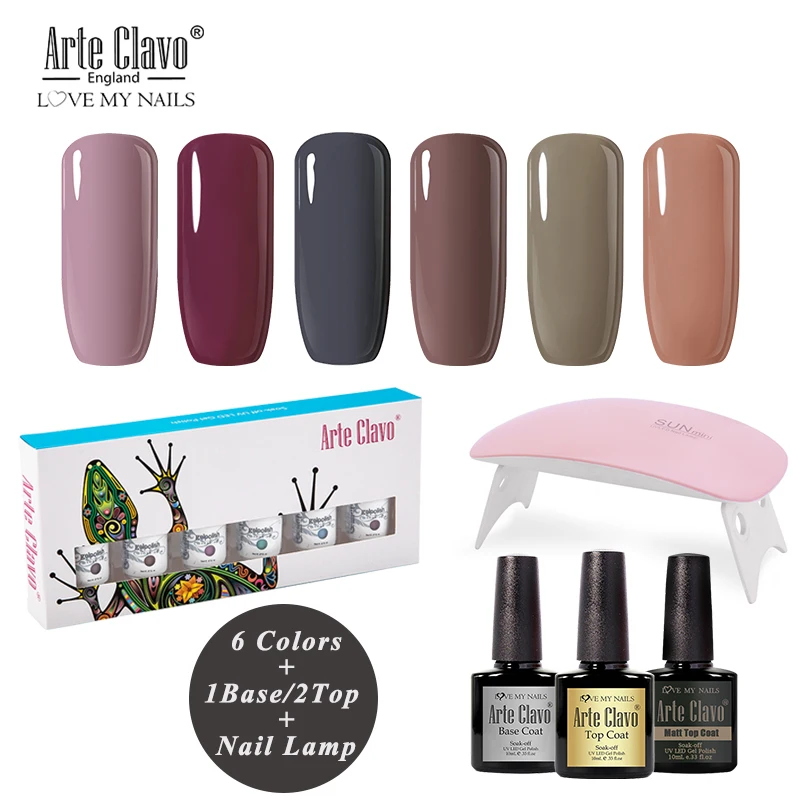 

Arte Clavo Gel Nail Kits With UV Lamp Set For Manicure Gel Varnish Hybrid Nail Tool Top Base Coat Semi Permanent Primer Nail Art