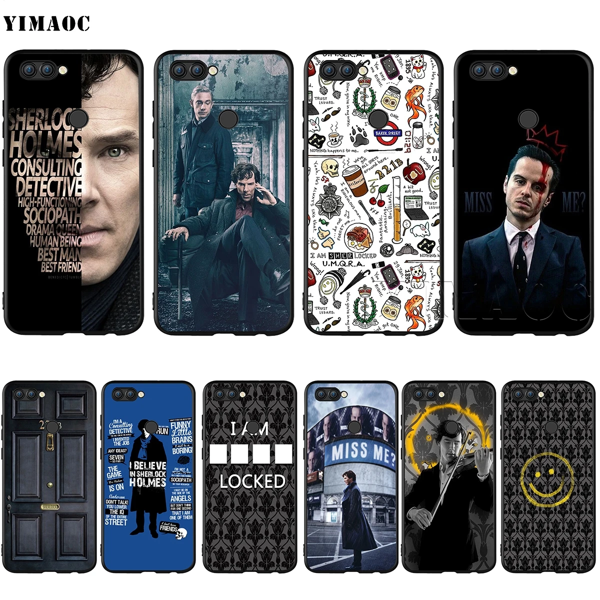 

YIMAOC 221B Sherlock Benedict Silicone Case for Huawei Mate 10 P8 P9 P10 P20 Lite Pro P Y7 Y9 Smart Mini 2017 2018