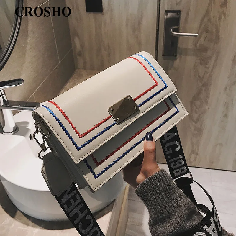 

CROSHO Crossbody Bag Wide Shoulder Strap Single Shoulder Simple Fashion Small Square Bag Thread