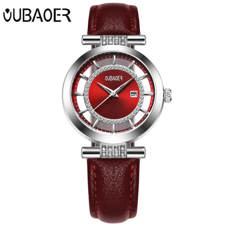 Женские часы-браслет OUBAOER роскошный бренд Montre Femme кожаный ремешок кварцевые часы модные женские часы Relogio Feminino - Цвет: Red