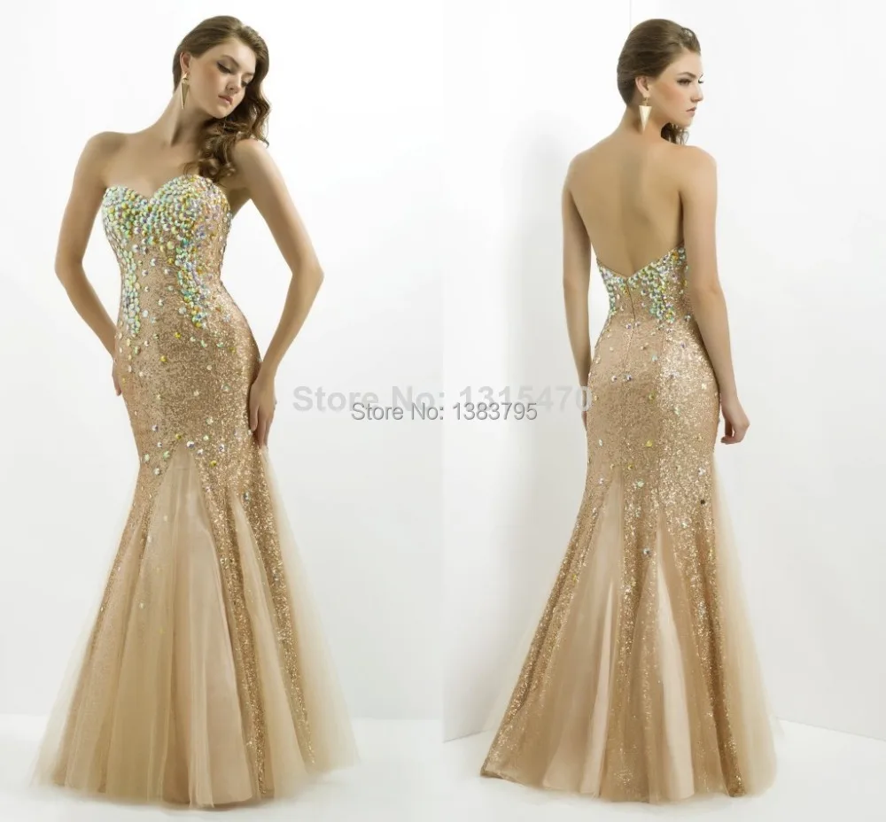 free shipping new arrival floor length sweetheart gold color crystal beading mermaid sequins prom dresses - Gold Color Dress free shipping new arrival floor length sweetheart gold color crystal beading mermaid sequins prom dresses - Gold Color Dress