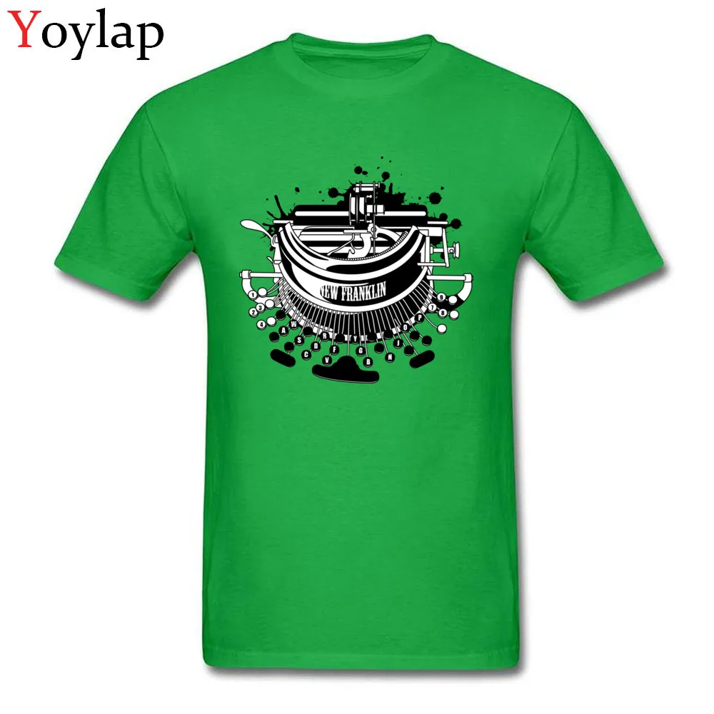 Printing Adult Steampunk typewriter T Shirt Plain Summer Autumn Short Sleeve Crewneck 100% Cotton Tops Shirts Leisure Tee Shirts green