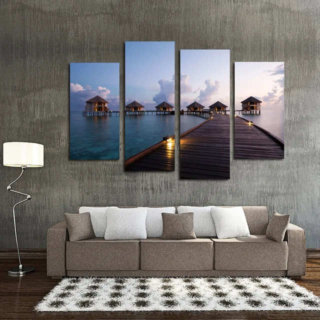 Atfipan Home Decor Canvas Painting Abstract Sea Little House Bridge Atfipan Home Decor Canvas Painting Abstract Sea Little House Bridge Landscape Paintings Modern Wall Pictures 4