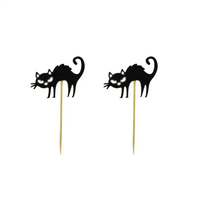 10pcs Cat Decor Cake Topper Dessert Fruit Decor Insert Card For Hallowmas Festival Party Gathering(Black Cat Pattern