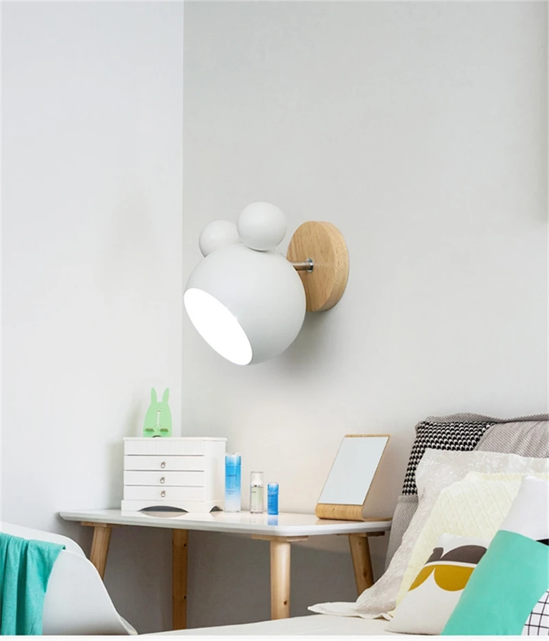 Nordic Микки настенный светильник детская комната кабинет ночник для спальни современный Прекрасный Деревянный настенные светильники