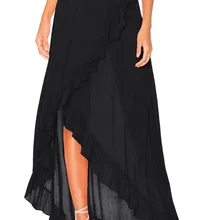 Новые модные женские туфли шифон Высокая Талия Империя оборками асимметричный подол Лето Boho пляж Обёрточная бумага Разделение юбка Кружево-Up длиной макси юбка