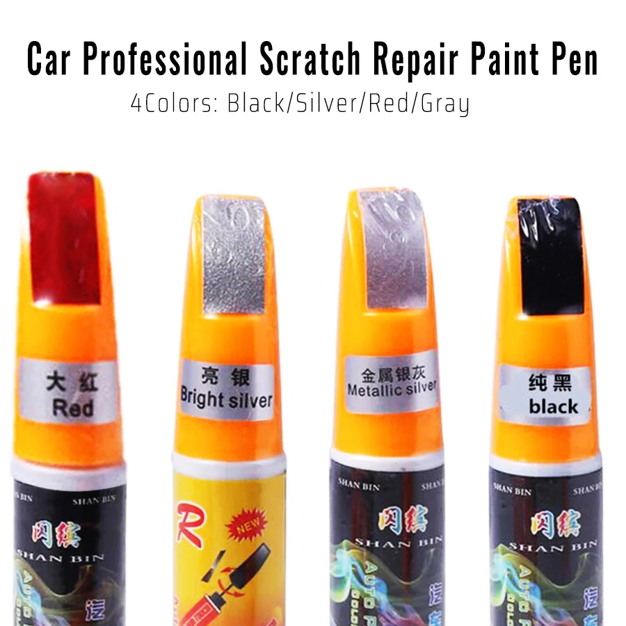 4 colors/set 12ML Pro Fix Car Paint Repair Pen Black/Silver/Red/Gray Clear Scratch Remover Touch