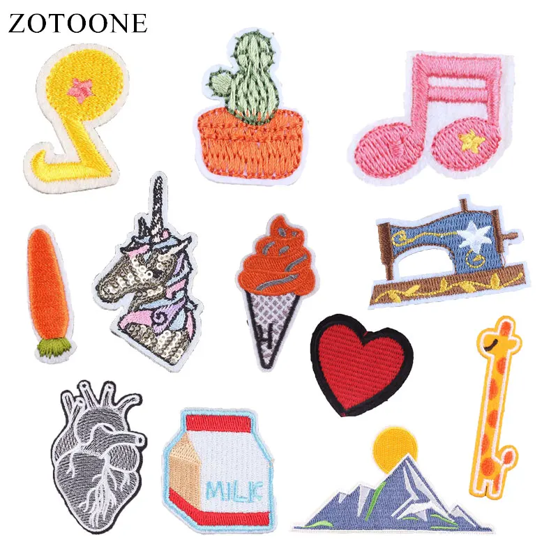 

ZOTOONE Unicorn Heart Patches Carrot Stickers Diy Iron on Clothes Heat Transfer Applique Embroidered Applications Cloth Fabric G