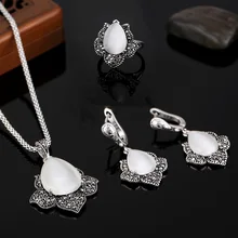 HENSEN Hight Quality Vintage Silver Plated Turkish Jewelry Black Rhinestone And Natural Stone Jewelry Sets