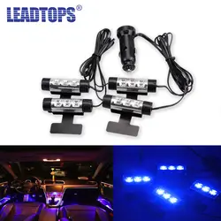 Leadtops 4x 3LED интерьер автомобиля декоративный свет атмосфера огни Подсветка салона стопы Лампы для мотоциклов 4in1 12 В светодиодные Glow Синяя