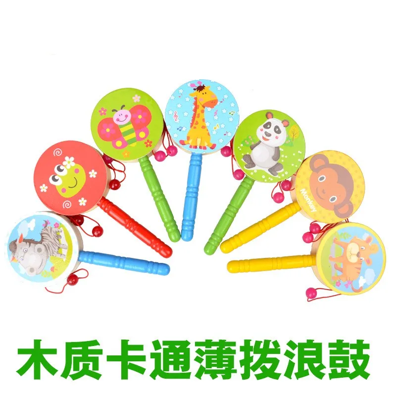 

Wooden Musical Instruments For Children Rattle Drum Random Pattern Cartoon Fruit Animal Rabbit Zebra Giraffe Tiger Music Toys