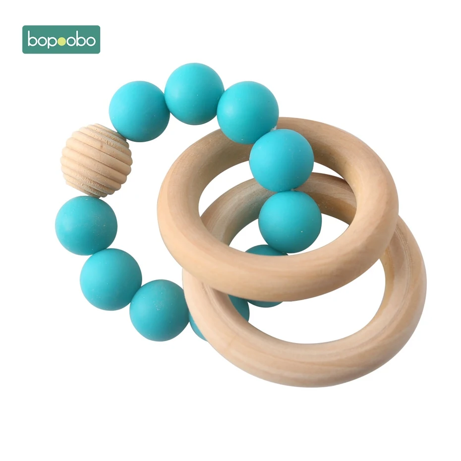 Bopobo 1 шт. для браслетов младенцев, силиконовые бусины-погремушки, браслеты, украшения для прорезывания зубов, деревянные бусины, BPA бесплатно, Детские Прорезыватели - Цвет: Turquoise Rattle