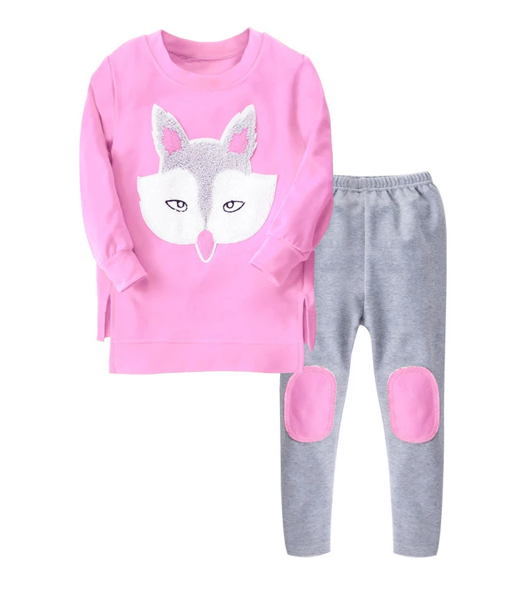 

Spring Girls Clothing Set Cartoon Fox Head Movement Girls Clothes Casual Full Sleeve T-shirt+Pants Suit Kids Clothing For 3-8Y