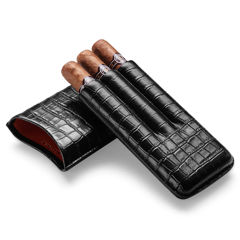 CIGARLOONG Портативный кожаный портсигар для путешествий, сигара увлажняющий чехол подходит 2 палочки для увлажнения сигары держатель CLH-0050-3 - Цвет: 3 sticks