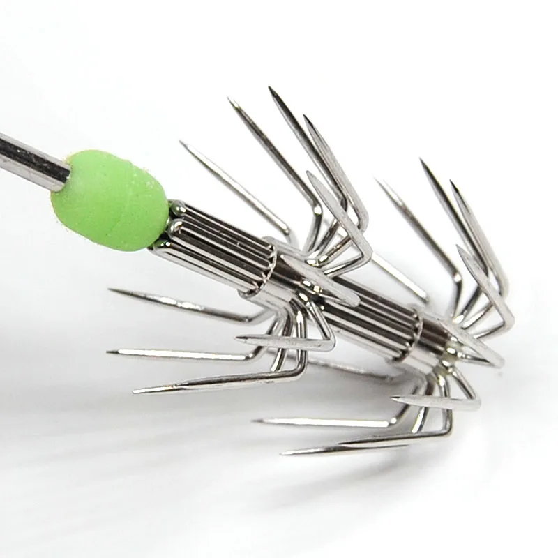 

Luminous Green Stainless Steel 2 Stages Squid Octopus inkfish calamary Fishing Jig Hooks