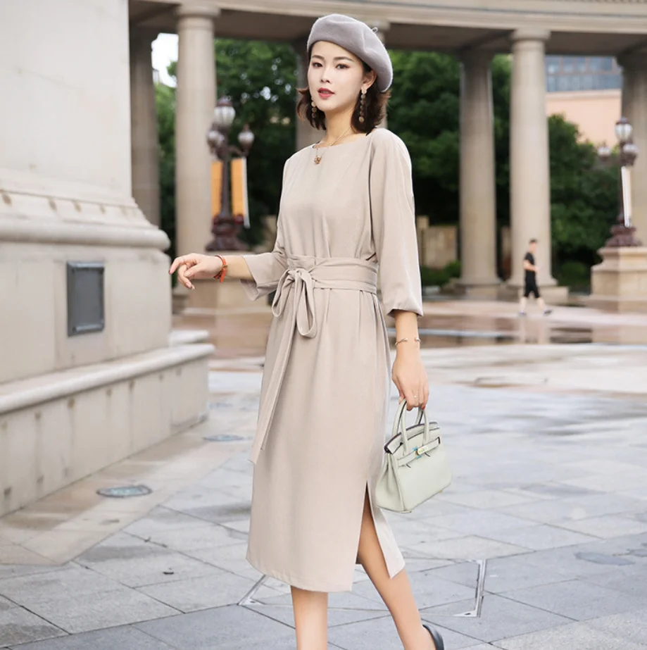 

Pure color long sleeved loose dress 2018 temperament Elegant dress, new large size women's explosive dress, maternity dress