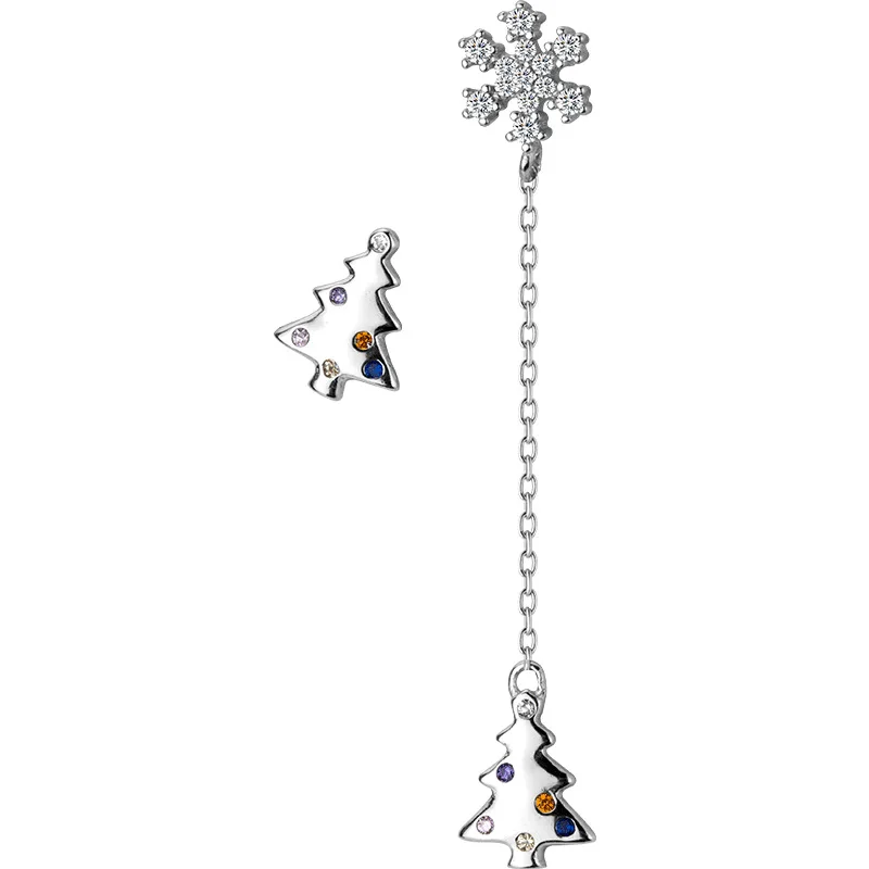 

Asymmetric CZ Christmas Tree Snowflake 925 Sterling Silver Dangling Earrings