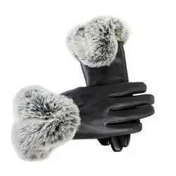 Новые Осенние перчатки Для женщин из натурального меха из искусственной кожи теплые перчатки черные варежки зимняя женская полная ладонь