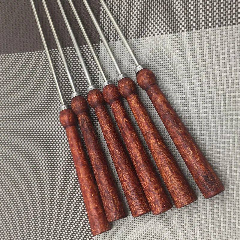 Stainless steel Barbecue Skewer BBQ Kebab Stick Grill Needle Wood Handle Christmas BBQ Party Needles Tool Set 43cm 16inch